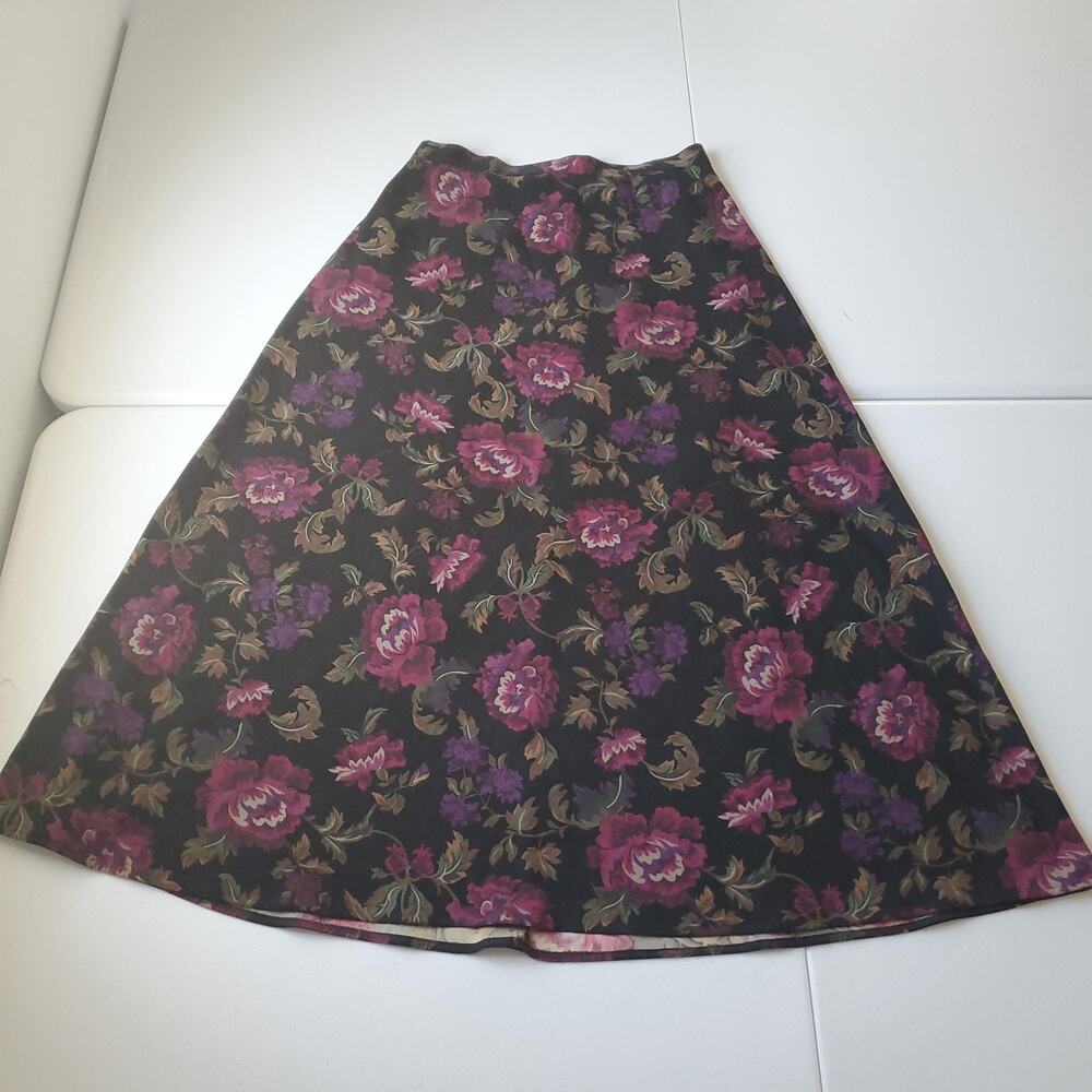 Floral Boho Whimsigoth Fairy Skirt Womens 14 Black Purple A-Line Maxi